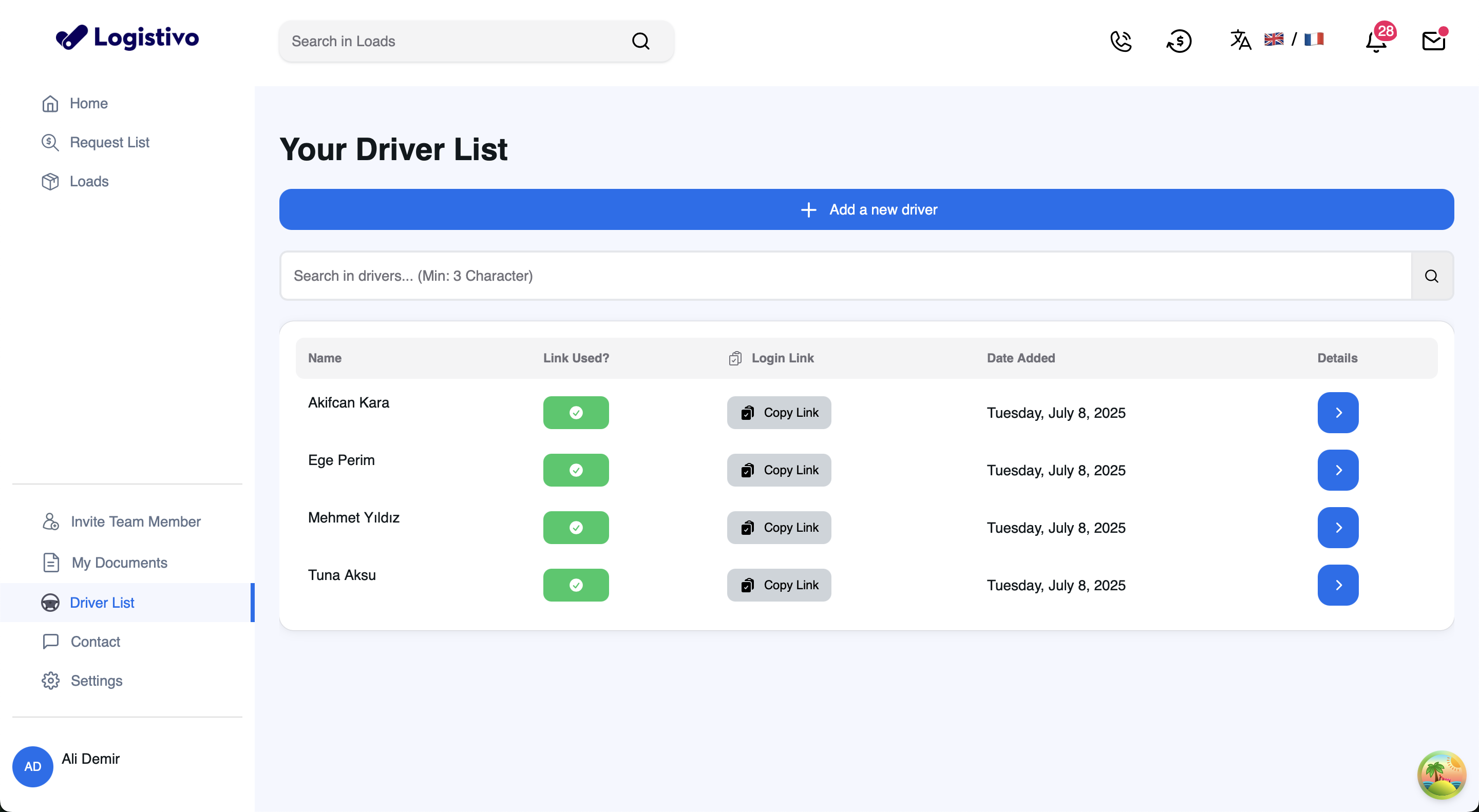 Driver management dashboard