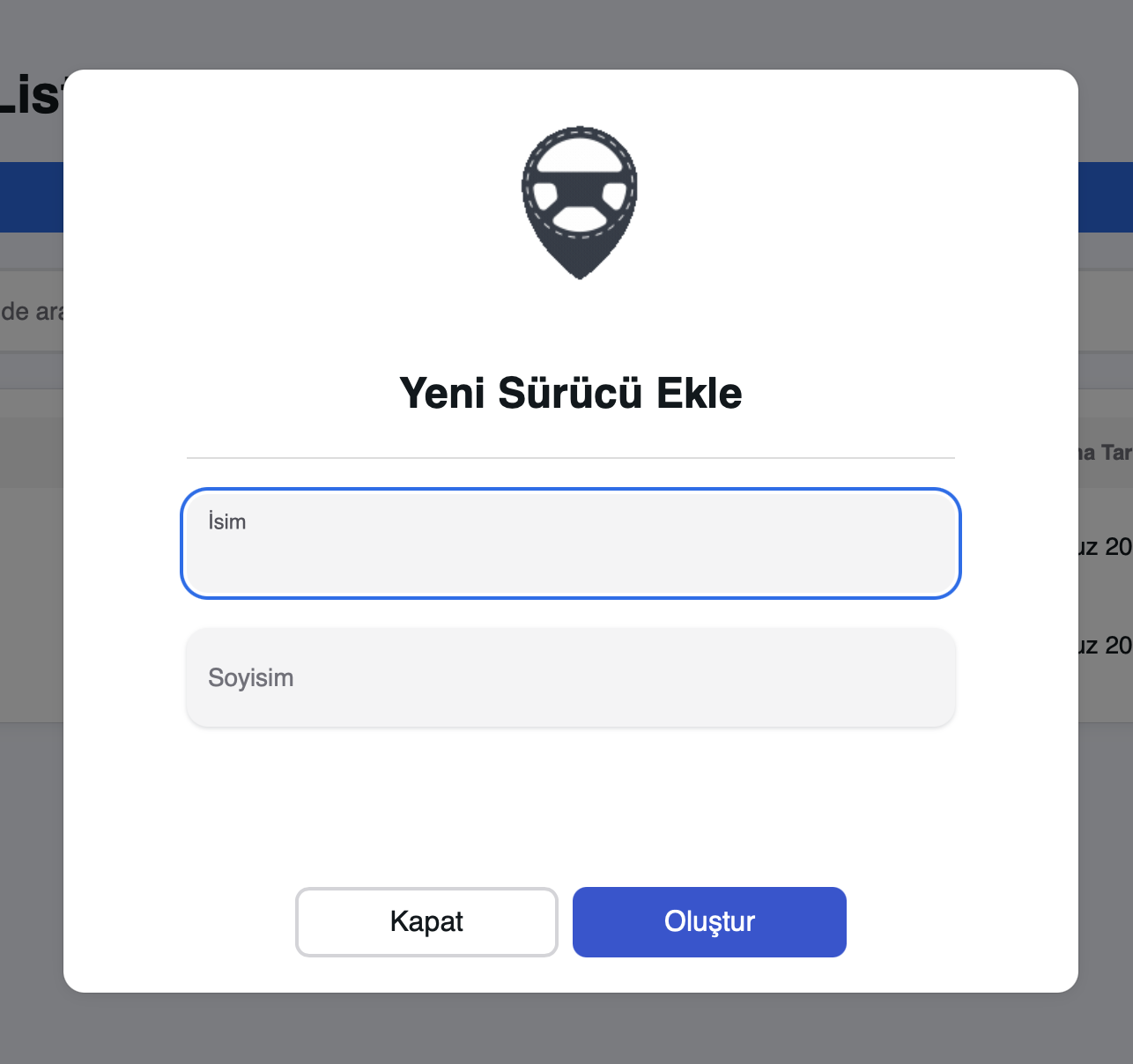 Yeni sürücü ekleme formu