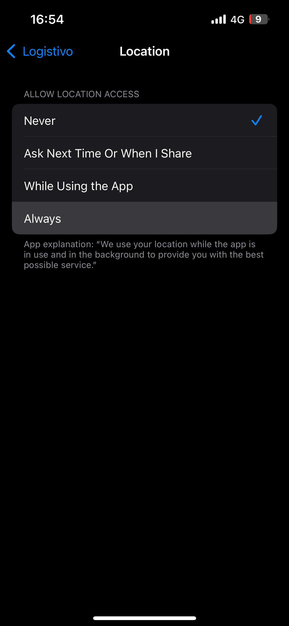 iOS Location Permissions Settings