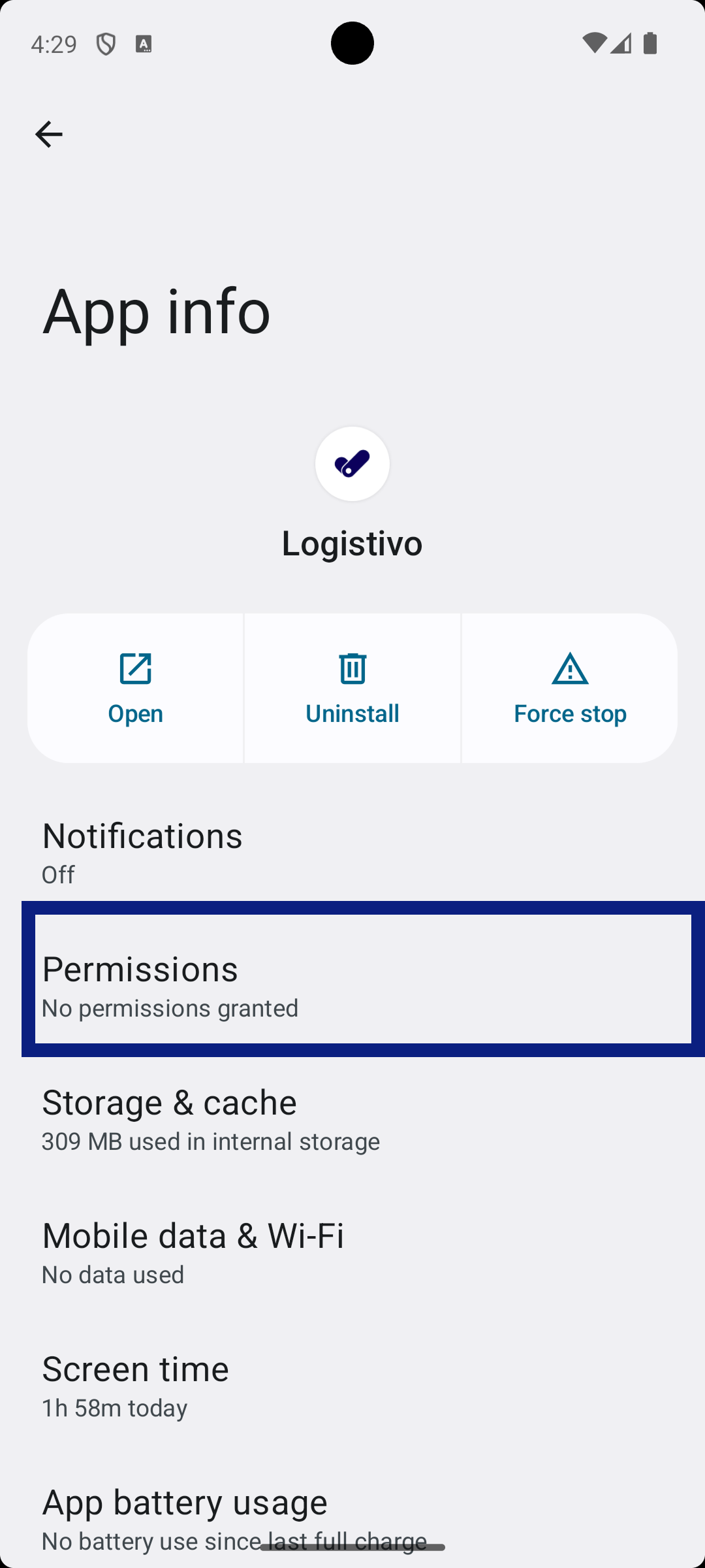 Android Permissions Screen