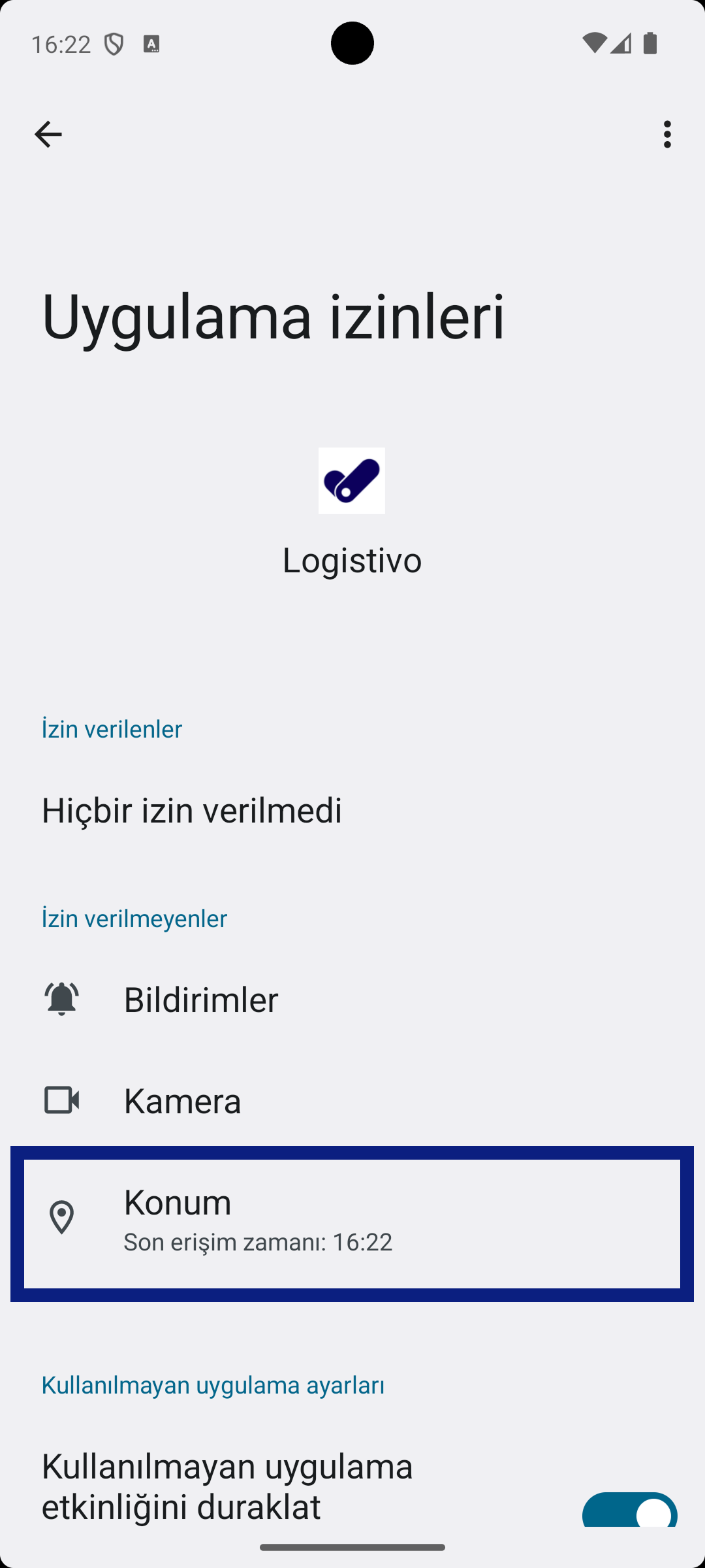 Android İzin Ekranı